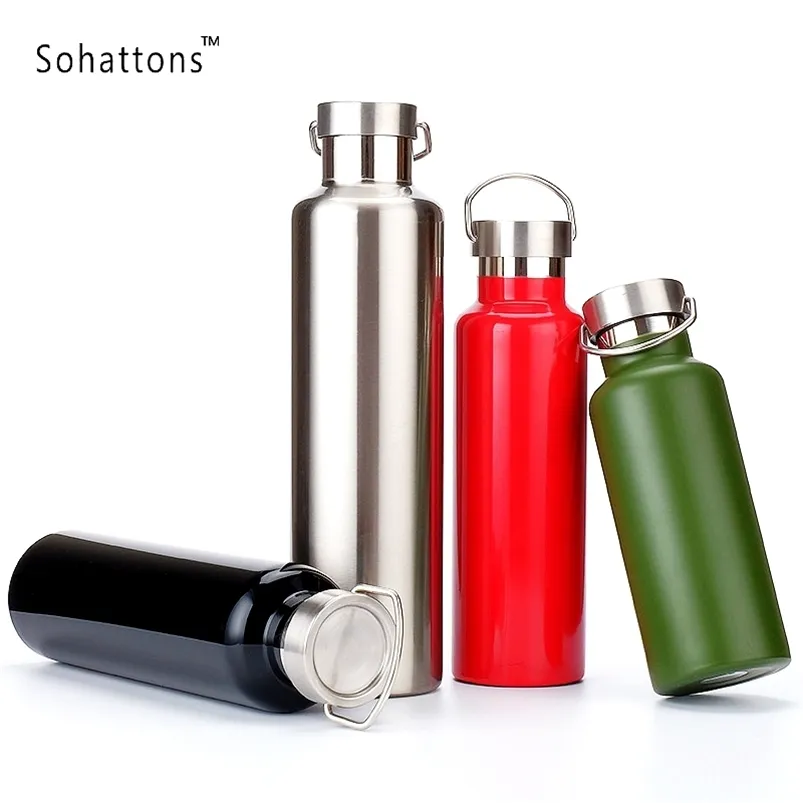 High quality 304 Stainless Steel Double Wall Thermos Flask Portable Coffee Tea Milk Vacuum flask 1000ml 350ml Water Bottles 210809