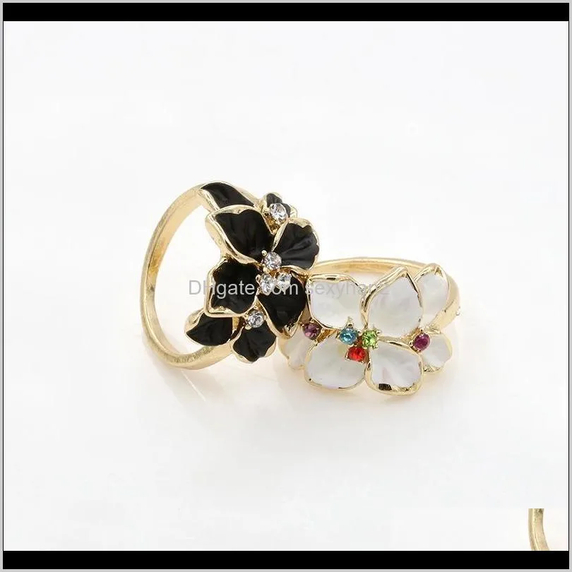 foreign trade hot sale cute retro ring gardenia flowers crystal oil painting ring for women and girl