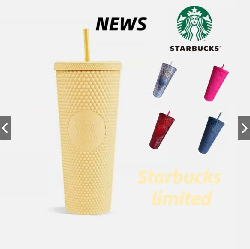 2021 Starbucks Studded Tumblers 710ML Plastic Coffee Mug Bright Diamond Starry Straw Cup Durian Cups Gift Product