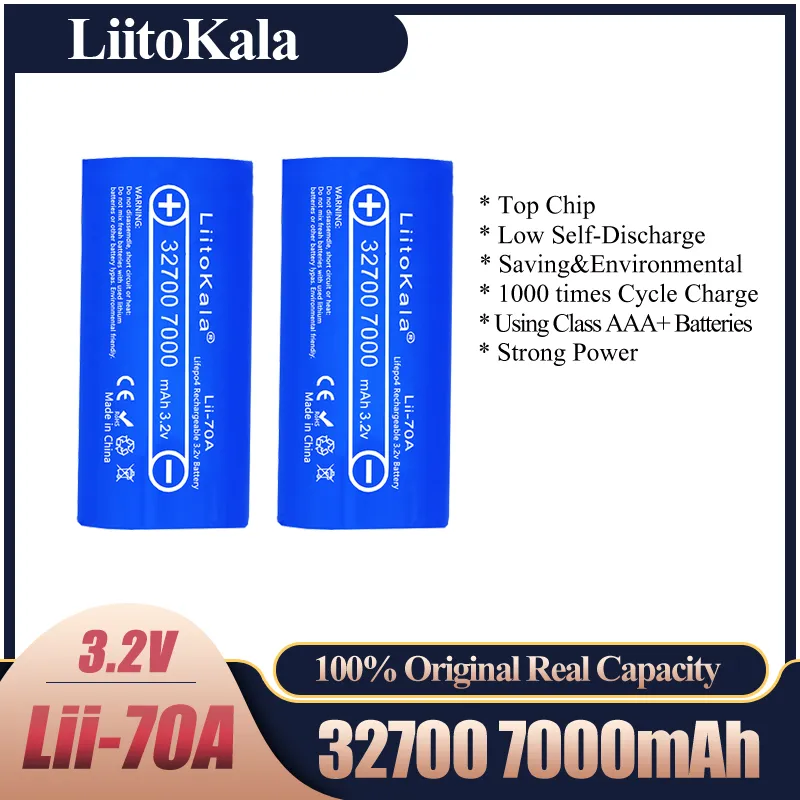 2021 NEW Liitokala Lii-70A 3.2V 32700 6500MAH 7000MAH LifePO4 Аккумулятор 35A Непрерывный разряд Максимум 55A Высокопроводные батареи AAA