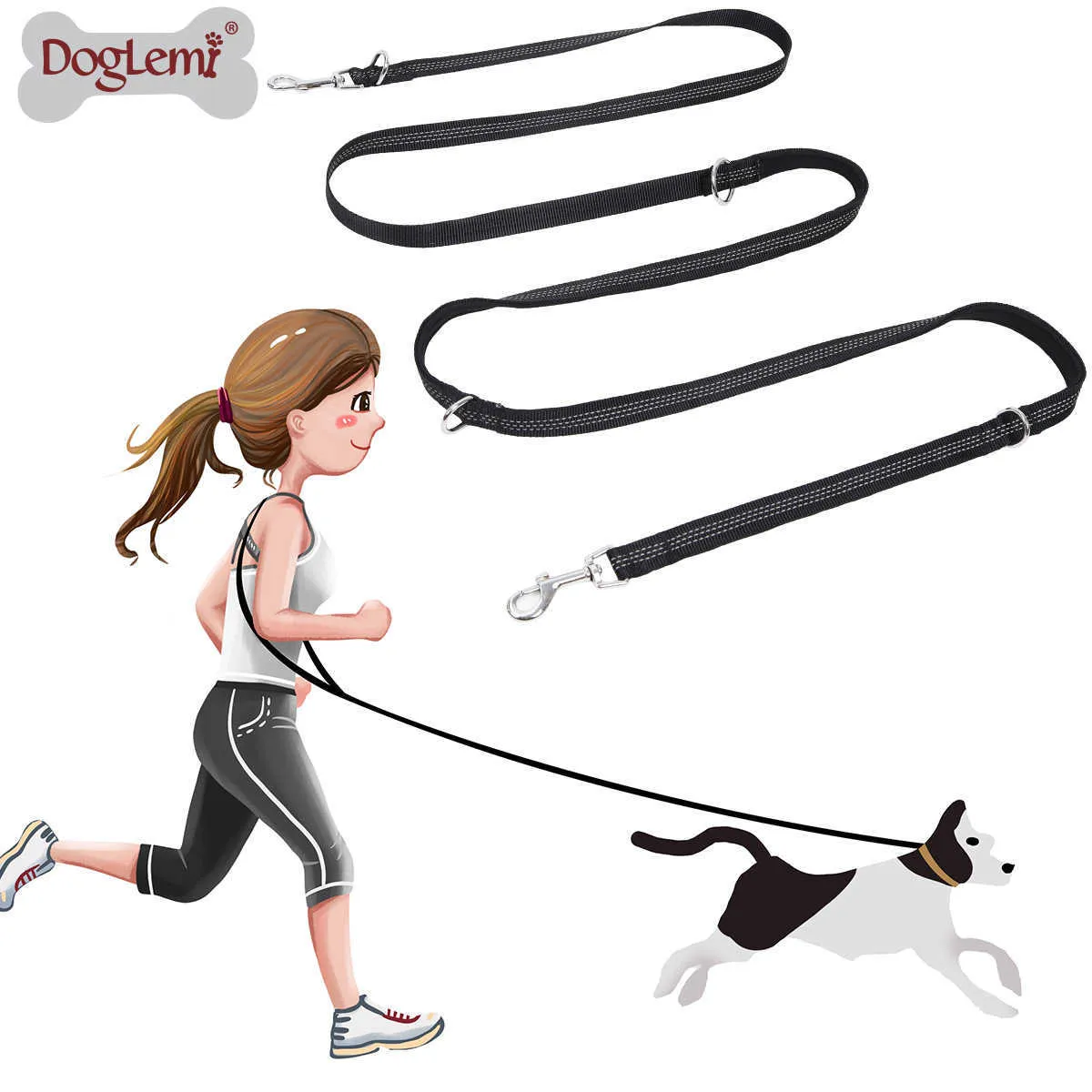 Multifunktionell hundträning Leash 3 meter Nylon Dubbel Leash Hands Gratis Pet Bly med vadderade handtag 210712