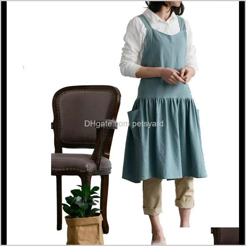 cotton linen apron retro vintage women fashion japanese korean aprons garden working kitchen cooking