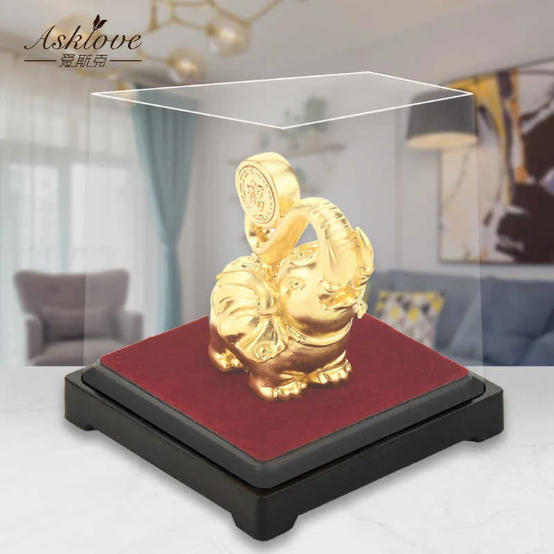 Lucky Elephant Feng Shui decor 24K Gold Foil Elephant Statue Figurine Office Ornament Crafts Collect Wealth Home Office Decor 210607