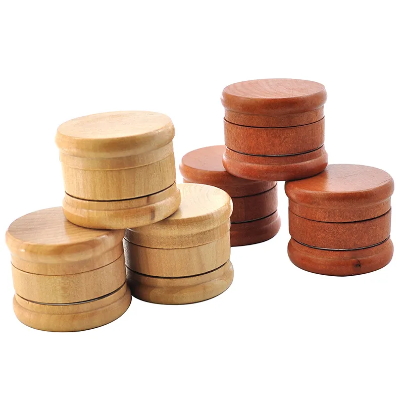 Wooden Smoke Grinder Mini Portable Household Smoking Accessories 60MM 3 Layer Metal Tobacco Grinders