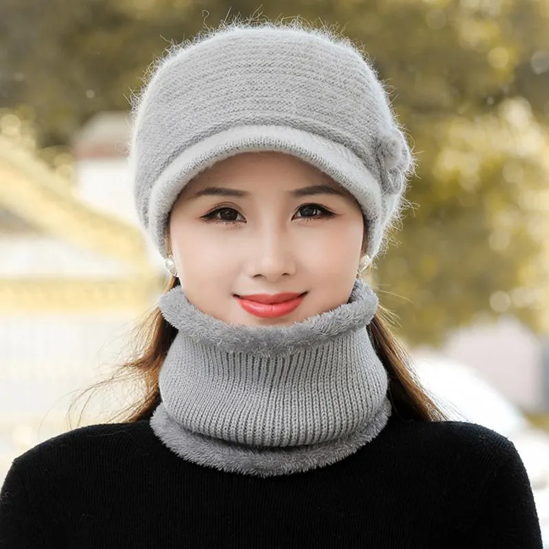 Womens Winter Beret Hat With Brim Scarf And Hat And Gloves Set