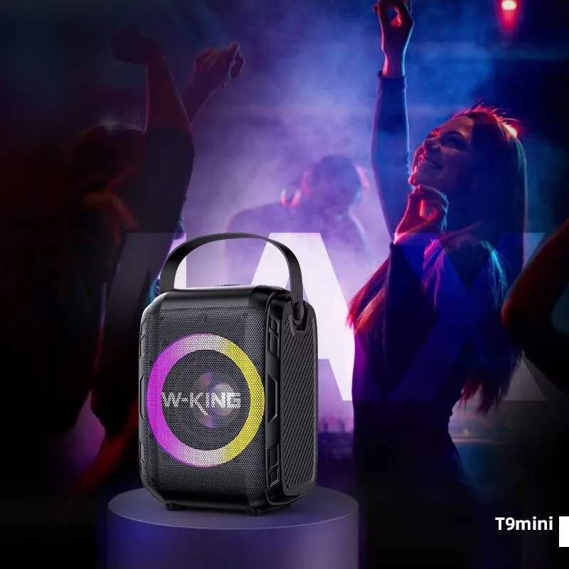 W-King T9 Mini Bluetooth Party Speaker 20W Cinema Högtalare, trådlöst TWS-högtalare Blandade färglampor, TF-kort / USB-uppspelning RGB Subwoofer 4000mAh OutdoorPeaker