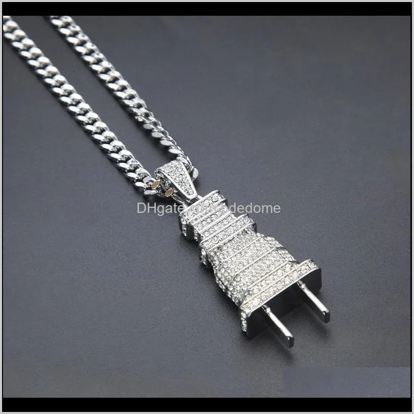 mens fashion hip hop necklace gold cuban link chain iced out plug pendant necklace for men