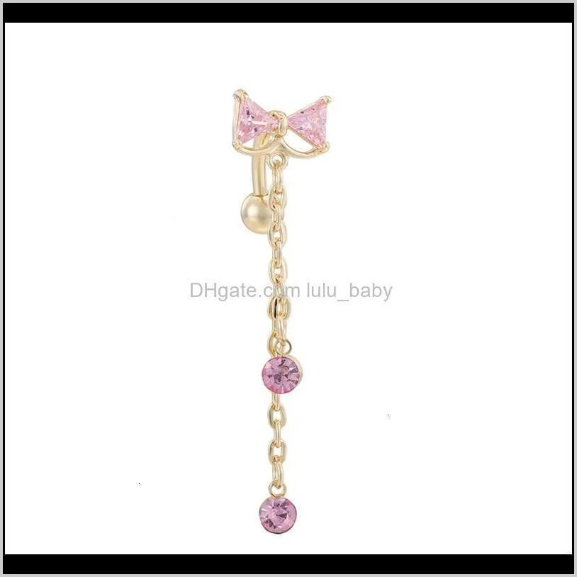 designer fashion reverse sexy bow gold chain cz triangle navel ring belly ring dangle body piercing for women