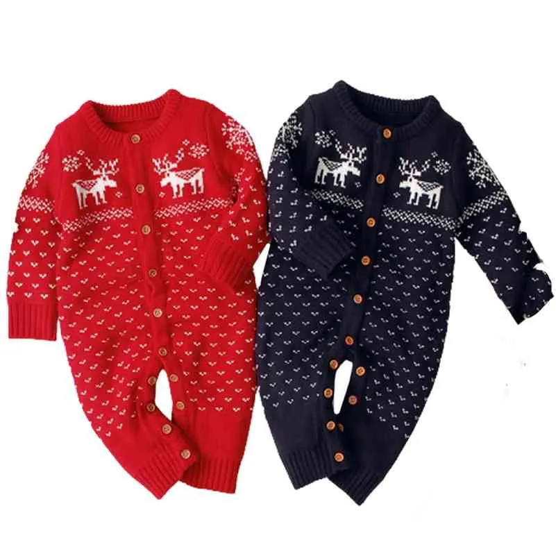 born Romper Autumn Winter Christmas Deer Print Girls Jumpsuit For Unisex Baby Clothes 0 3 24 Month 210417