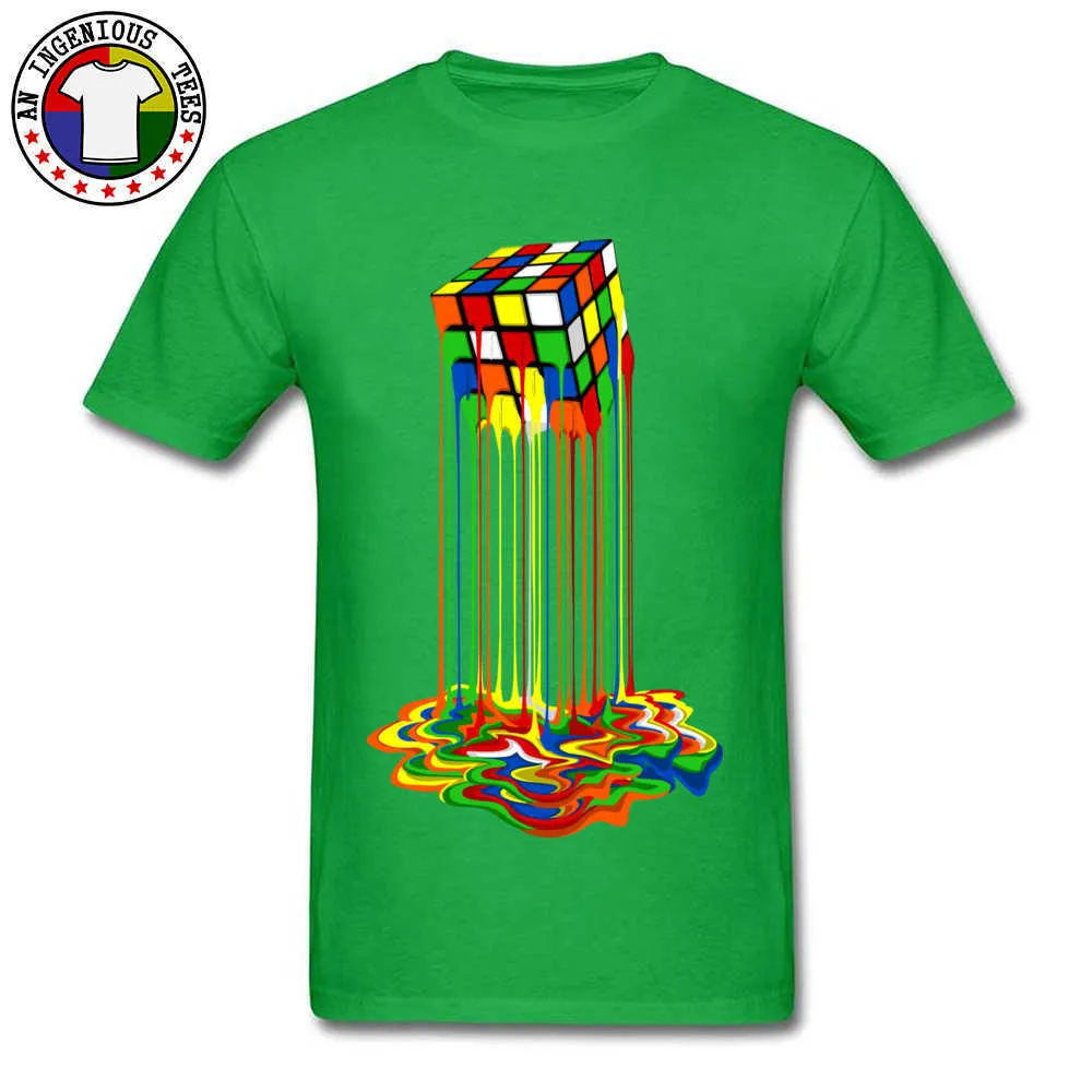 Rainbow Abstraction melted rubix cube Tops Tees Brand New O Neck Casual Short Sleeve Pure Cotton Young T-Shirt Gift Tops & Tees Rainbow Abstraction melted rubix cube green