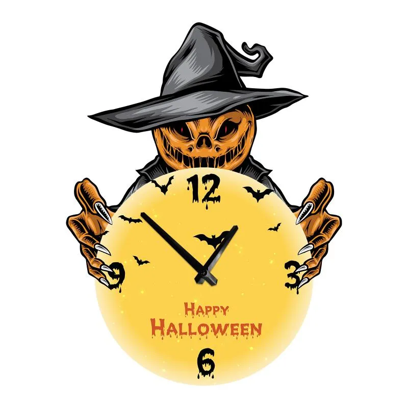 Horloges murales Halloween horloge décorative citrouille en bois Design moderne décor à la maison nordique silencieux Quartz rond bois