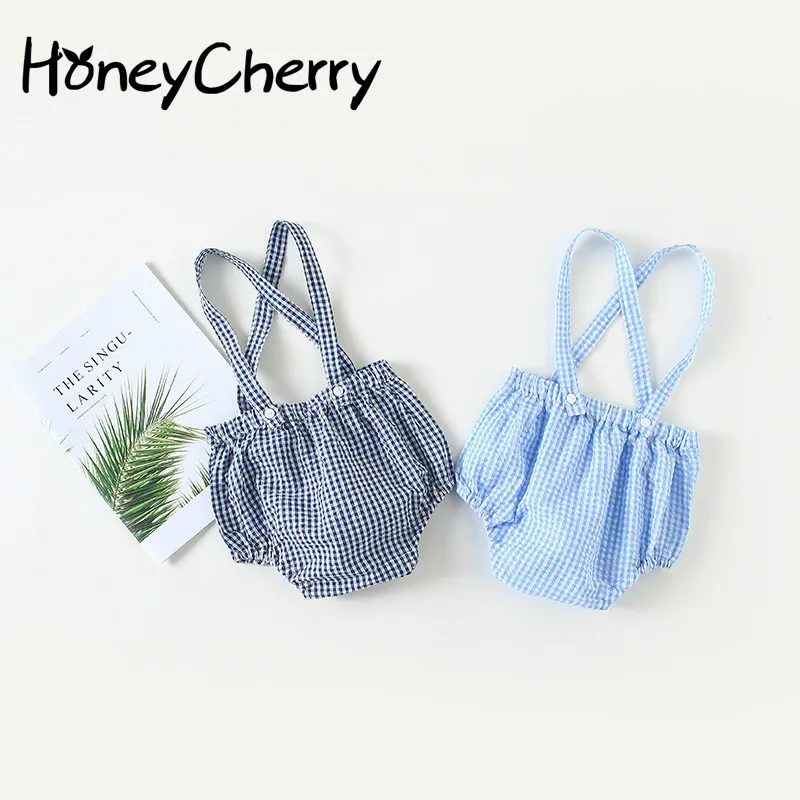 Summer Baby Small Lattice Braces Body Pants Loose Cotton And Thin Pants. Girl Jumpsuit Overalls Kids 210515