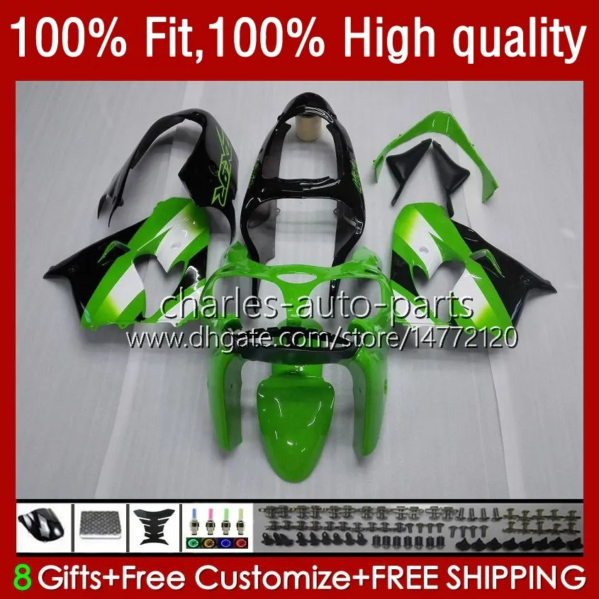 포 바디 KAWASAKI ZX900CC ZX900 ZX9 R ZX9R 00 01 02 03 녹색 검은 56HC.15 ZX 9R 9 R 900 900CC ZX9R 2000 2001 2002 2003 전체 바람막이 키트