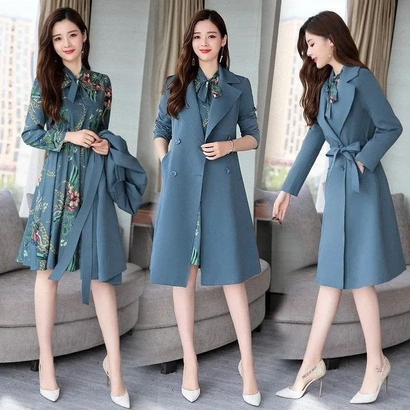 Весенняя осенняя плащ с траншеи Slim Ol Ladies Trench Coat Женщины одеваются женщины палаты плюс два куски.