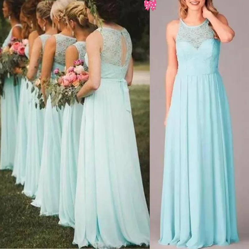 Novo elegante longa dama de dama de dama de honra vestidos chiffon ilusão a-linha dama de honra damas de damas de honra costume fazer verde azul