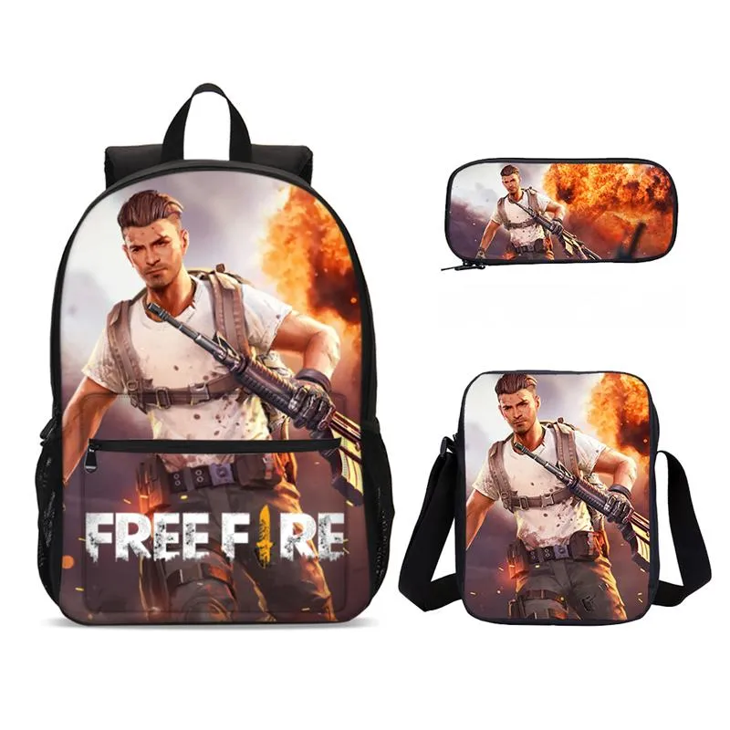 Rugzak 2021 Kinderen Schooltassen 3D Free Fire Game Printing 3 Stks / Set Kinderen Jongens Laptop Mannen Schooltas Mochila Escolar