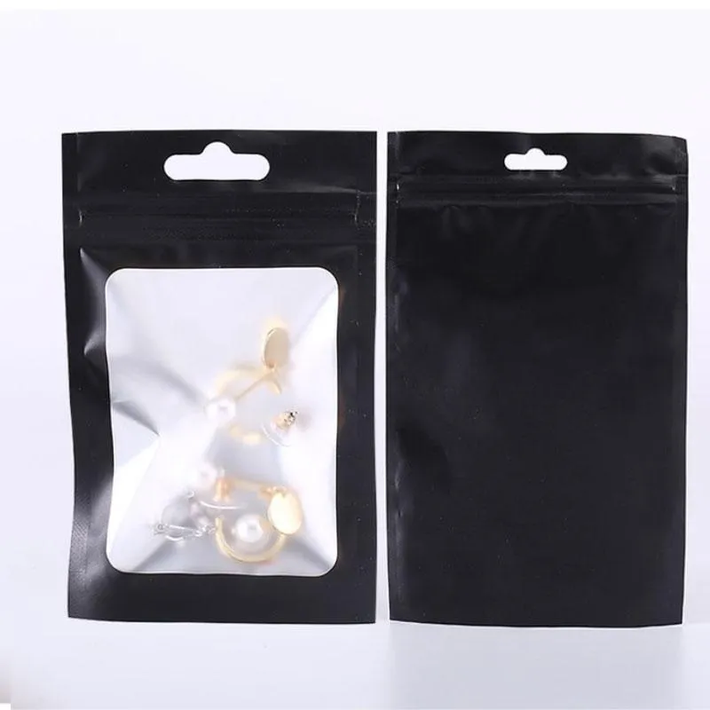 Geurbestendig geurloze mylar hersluitbare folie pouch tassen met duidelijke raam mat zwart voedsel veilig luchtdicht ziplock # 416