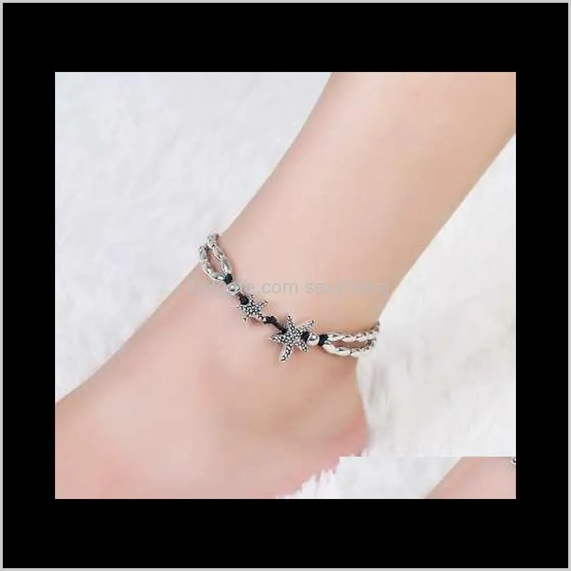 vintage bracelet foot jewelry retro anklet for women girls ankle leg chain charm starfish beads bracelet fashion beach jewelry new