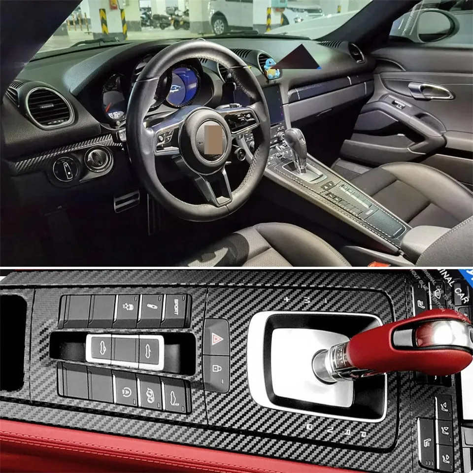 Pour Porsche 718 Cayman 2016-2019 Panneau de commande central intérieur Panneau Porte de porte Carbon Fibre autocollants décalcomanies