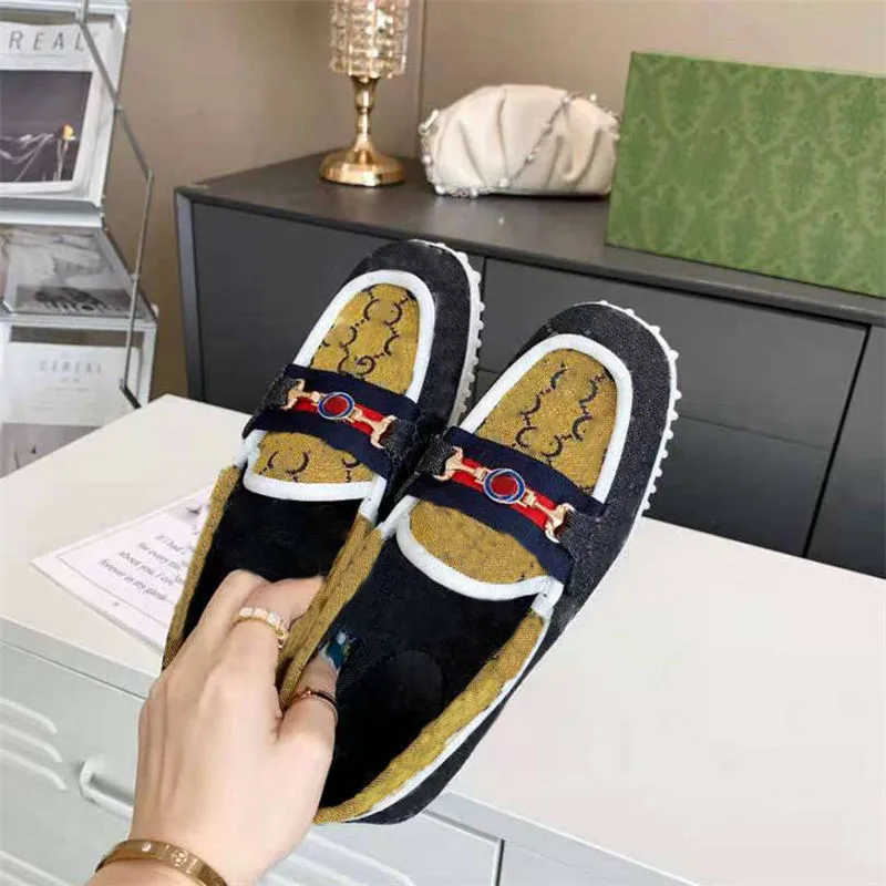 Designer Stylist Schoenen Blauw Splicing Loafers Mode Ademend Doek Sneakers Borduurwerk Loafer Multicolor Drijven Luie Schoen met Doos