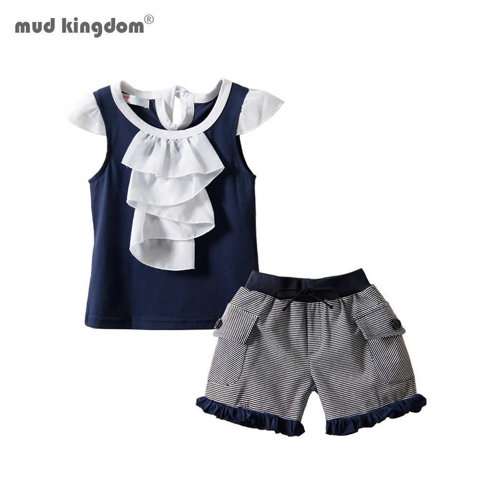 Mudkingdom Ensemble de shorts d'été rayés à volants pour filles 210615