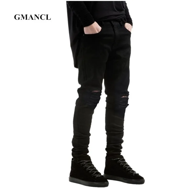 Mężczyźni Black Ripped Skinny Jeans Hip Hop Swag Denim Porysowany Rowerzysta Jeans Joggers Spodnie Znane Marka Designer Mężczyźni Spodnie 211206