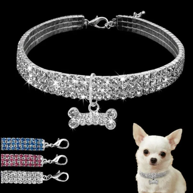 Hundhalsband Kopel Skönhet Bling Glittrande Strass Husdjursvalp Smycken Halsband Kristallsmycken Justerbart djurkatthalsband