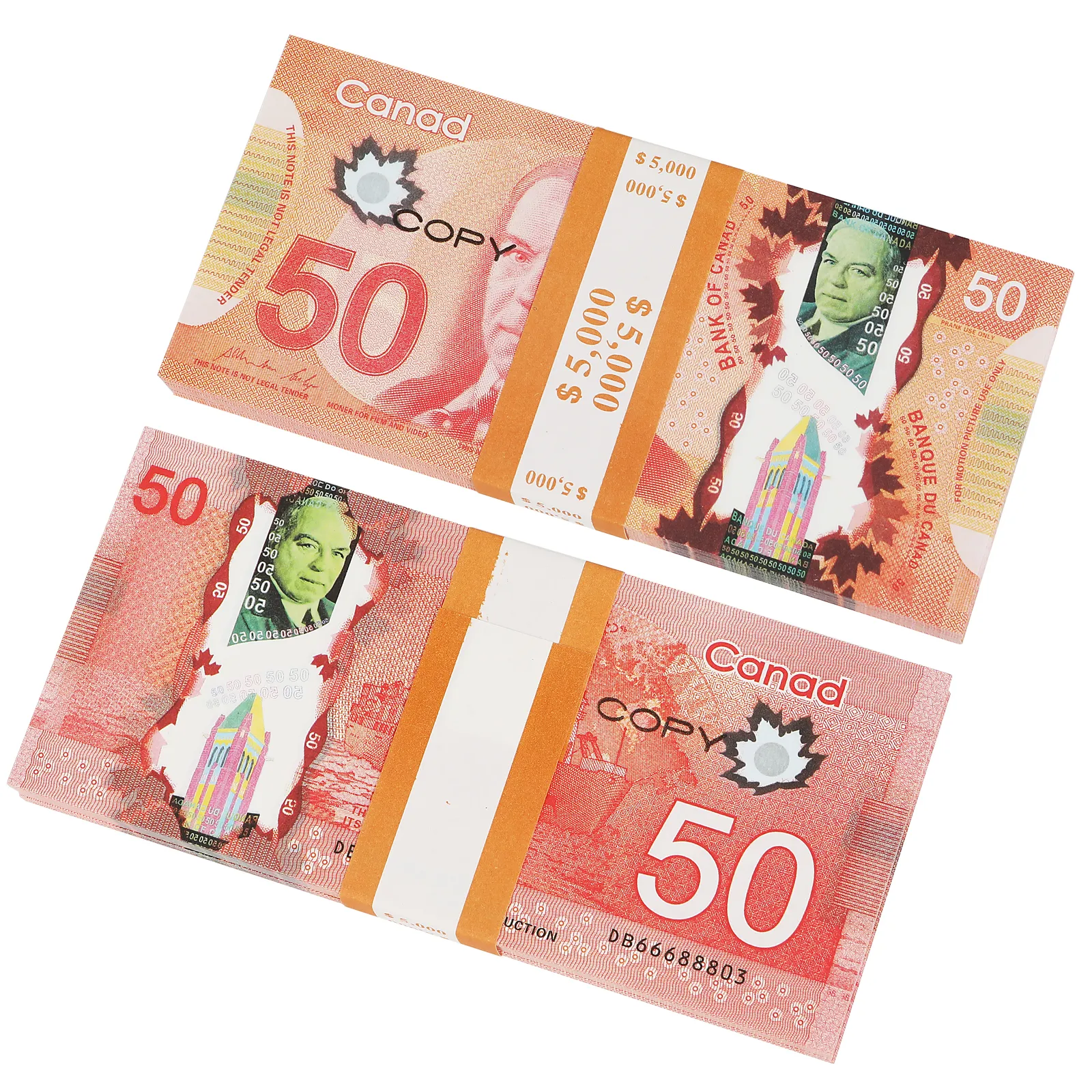 Prop jeu canadien copie argent DOLLAR CAD NKNOTES papier formation faux billets film PROPS4BPI