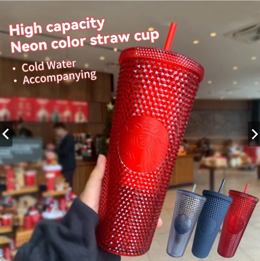 2021 Starbucks Studded Tumblers 710ML Plastic Coffee Mug Bright Diamond Starry Straw Cup Durian Cups Gift Product