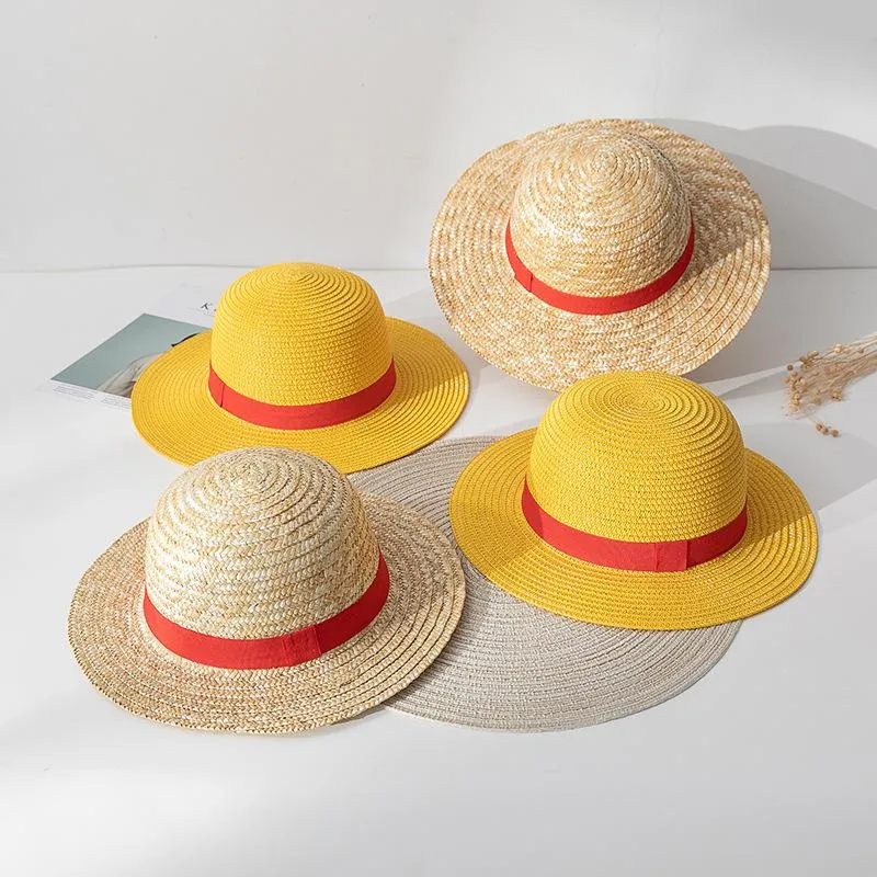 قبعات القبعات الطفل قبعة قطعة واحدة لوفي قبعة من القش للأطفال تأثيري أنيمي واللباس الوالدين والطفل أداء الشمس الظل