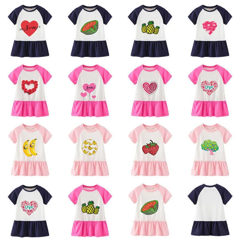 2021 3Dプリント夏の女の子スカートIns Tiktok Baby Girls Dresses漫画の愛フルーツカジュアルドレス子供の王女スカートロングTシャツの学生のドレスG62CDVU