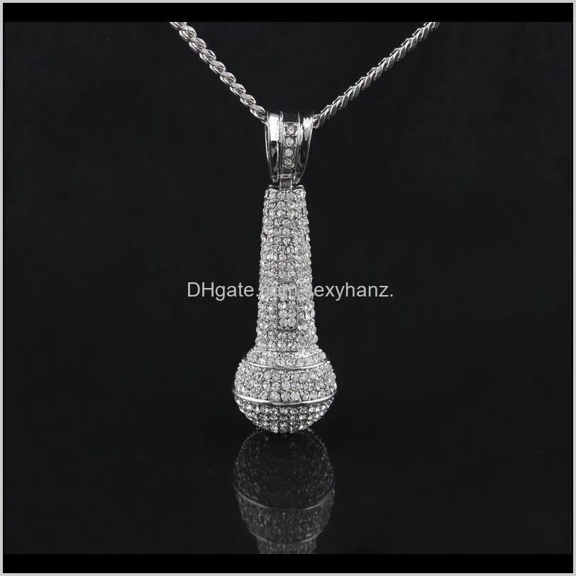 mens iced out necklace fashion microphone pendant hip hop jewelry gold cuban chain necklaces