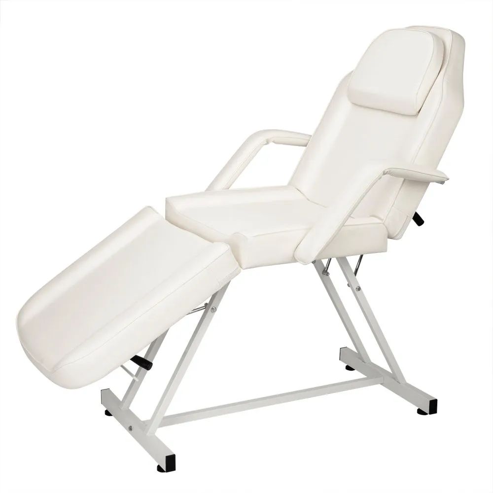 Cadeira de cama de mesa facial Waco, mobília da tatuagem da massagem do salão de beleza, tampa de couro que dobra o equipamento portátil de dupla propaganda, branco