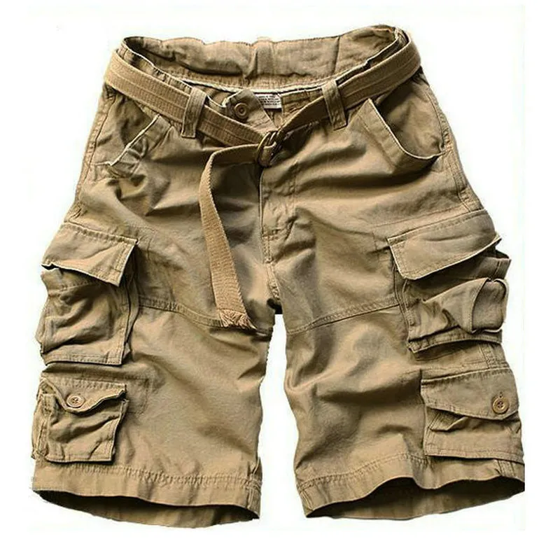 Shorts de carga de verão homens muitos bolso camuflagem meia calças curtas casuais soltas camo shorts joelho com cinto bermuda masculino 210518