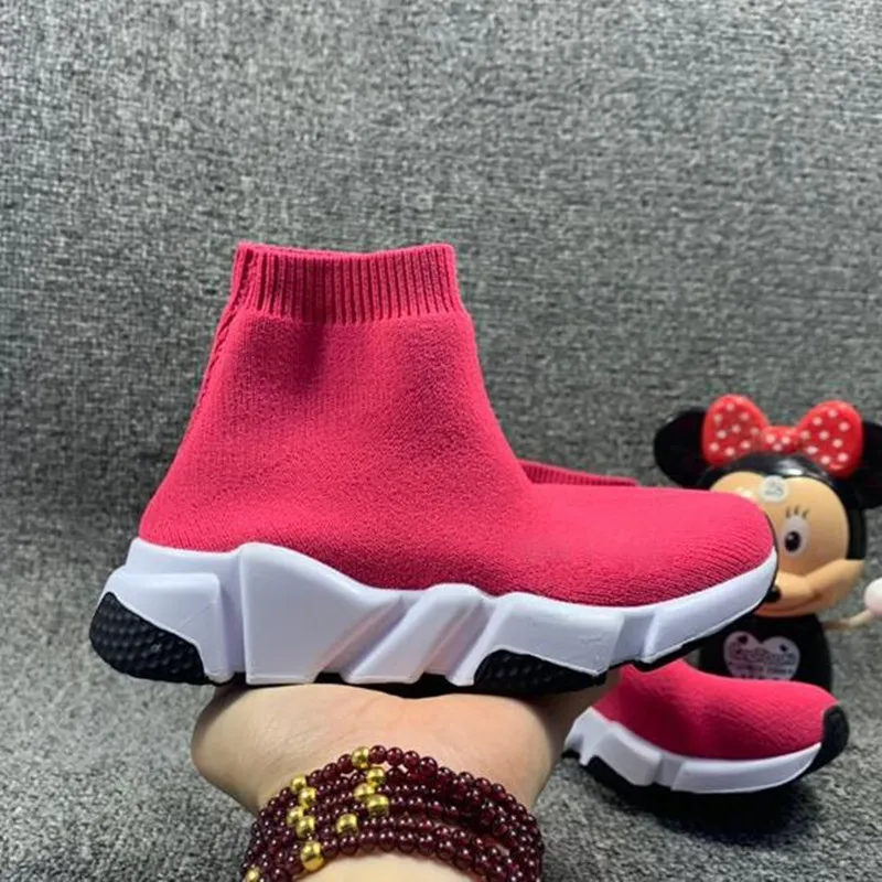 Infant Kids Knit Speeds Sock Runner Knitted Mid High light Running Shoes Black Wine Red Sneaker Girls Boys Sports Footwear Children Basketball Footwears