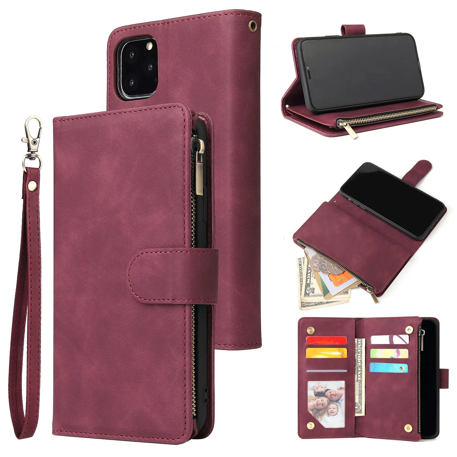 Portafoglio in pelle PU per custodia per iPhone 13/13 pro max / 13 mini / 13 pro / 12 promax / 12 / 11max / 11 / XSMAX // XR / X / 7/8 Plus / SE Multi Card Slot Pocket Bag