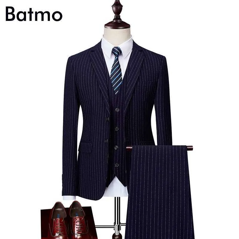 Batmo 2019 nouveauté costumes décontractés à rayures de haute qualité hommes, costumes à rayures décontractés pour hommes, veste + pantalon + gilet 999 X0909