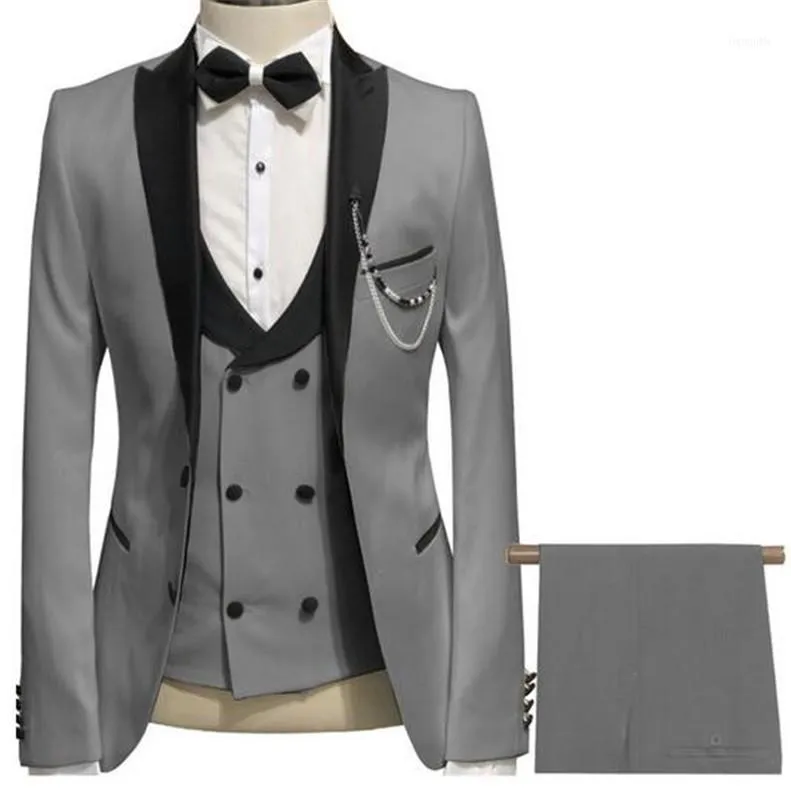 Elegant Grey Men Suit Prom Tuxedo Slim Fit 3 Piece (Jacket+Vest+Pants) Groom Wedding Suits For Custom Blazer1