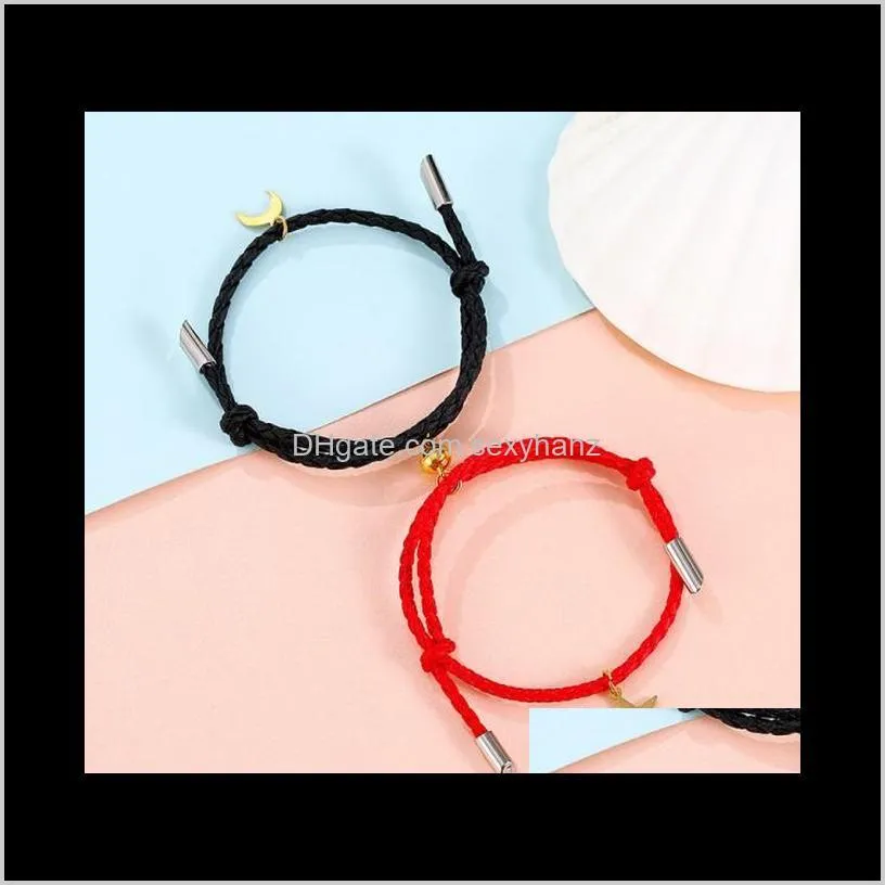 Kimter Rainbow Charm Pendant Couple Magnetic Bracelets Set Mutual Attraction Rope Braided Bracelet Friend Jewelry Gift Q119FZ