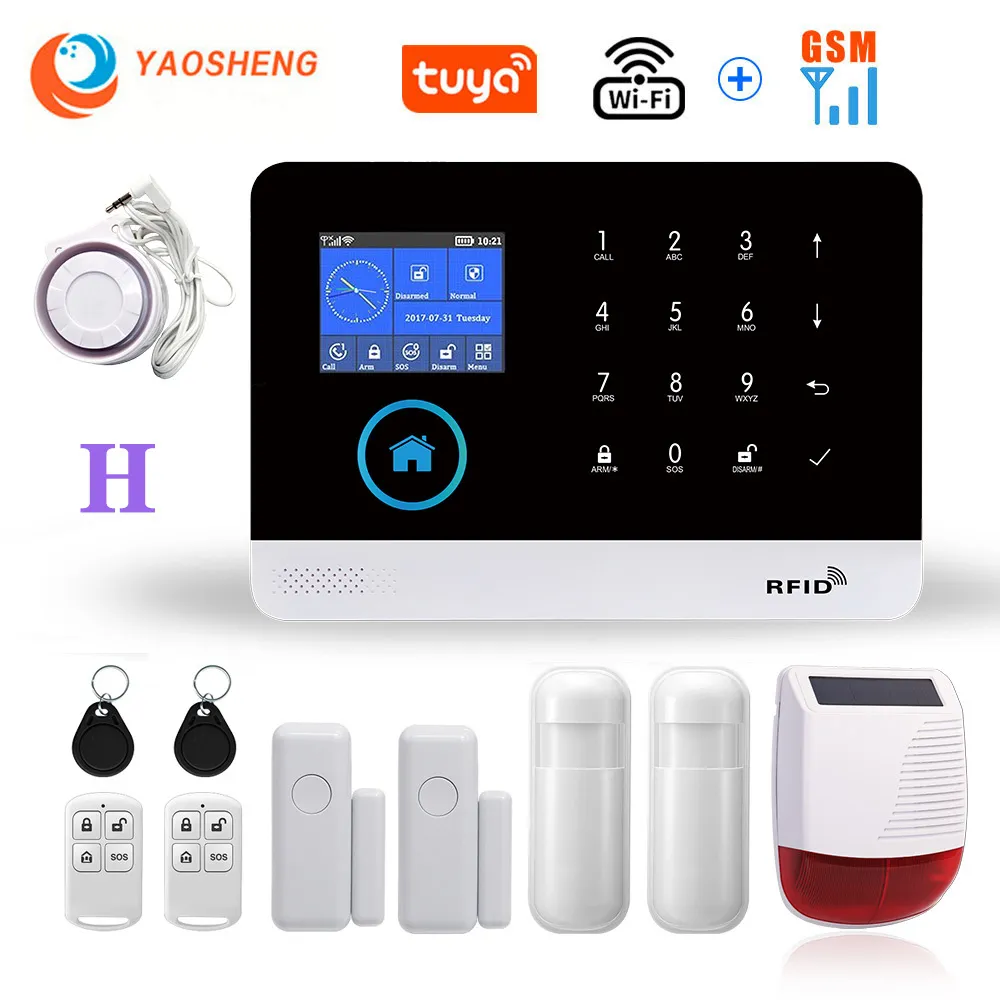 WiFi GSM Wireless Home Burglar Security Alarm System With Outdoor/Indoor Strobe Siren Smart Life TUYA APP Remote Control