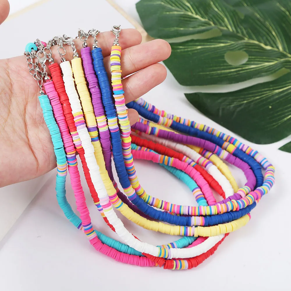 Cute Handmade Choker Rainbow Colorful Clay Slice Womens Necklaces