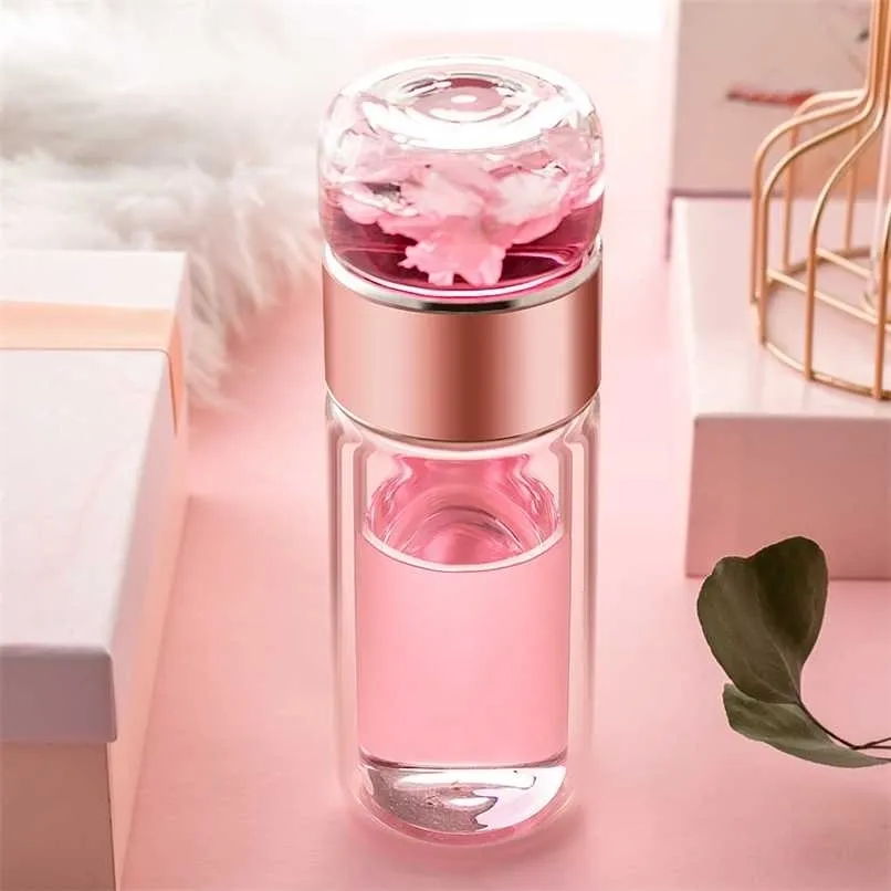 Ldfchennel 280ml Dubbelmurglas Vattenflaskor Tea Infuserfilter Separation Tumbler Cup Travel Drinkware Bottle 211122