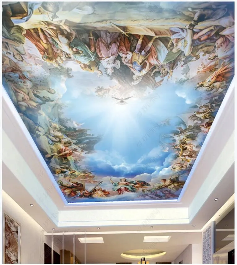 Carta da parati Murales per soffitti 3d Carta da parati Carta da parati personalizzata Il Vangelo di Dio Po Cielo blu e nuvole bianche Parete per soggiorno
