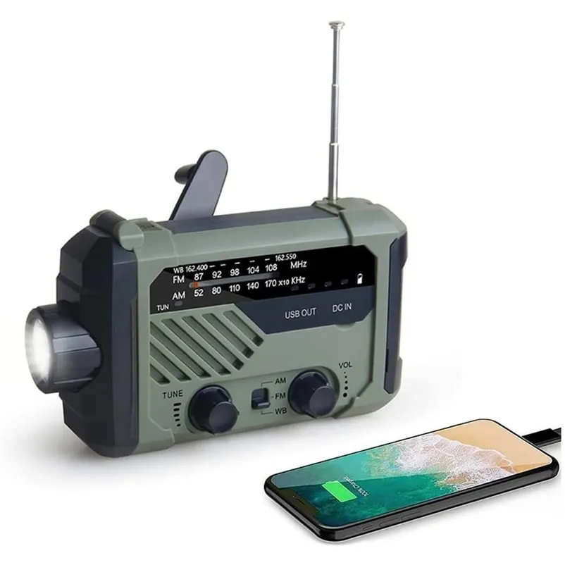 Alarma SOS Radio de Emergencia con manivela Radio portátil de manivela Solar con Radio de generador Am/FM Cargador de teléfono USB batería Recargable a 2000 Mah
