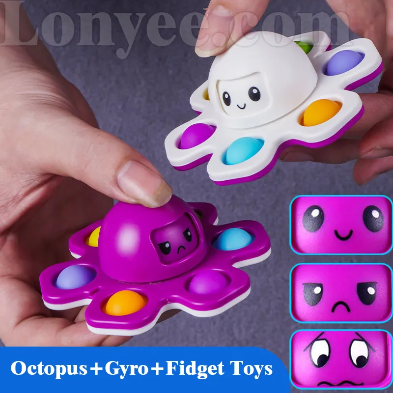 Fidget Pendentifs Flip Face Changer Poulpe Pousser Jouet Bulle Silicone Porte-clés Du Bout Des Doigts Gyro Décompression Jeu Créatif Anxiété Sensorielle Anti-Stress YL0355