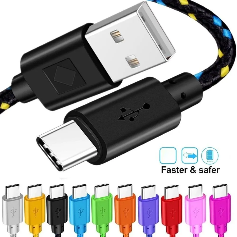 1 M 2 M 3 M Kumaş Naylon Yuvarlak Kabloları Mikro Tip C USB Kablosu Samsung S6 S7 S8 S10 S20 Not 20 HTC Android Telefon PC MP3