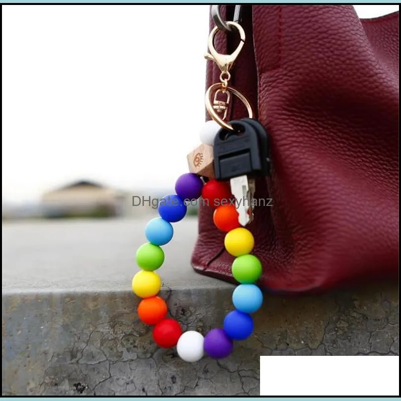 7 style Silicone Bead Bracelet Party Favor Beech Tassel Keychain Pendant Bracelets Ladies Jewelry Keychains GWA10355