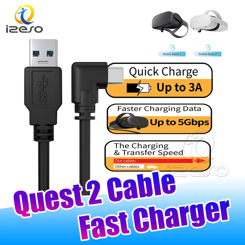 بالنسبة إلى Oculus Link Cable Quest 2 VR سماعات الرأس الكابلات 10ft 16ft 20ft USB لكتابة C مزامنة كابلات البيانات شاحن سريع Izeso