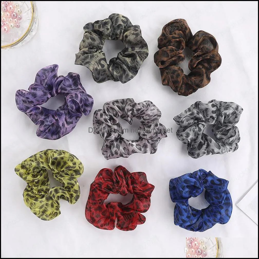 Leopard Organza Hair Scrunchies Women Animal Print Scrunchie Elastic Hair Bands Girls Headwear Rubber Hair Ties Ponytail Holder