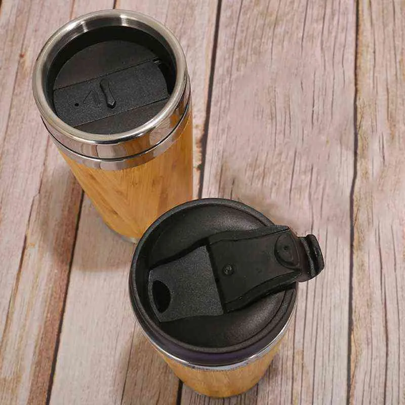 ステンレススチールライナータンブラー木製断熱コーヒーティーマグトラベルキャンプカップサーモスボトル付きギフト2111233263